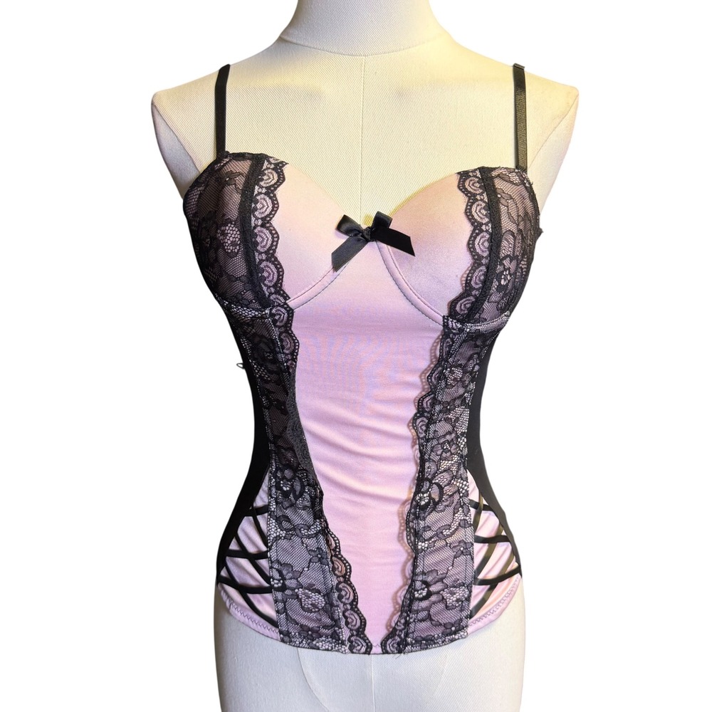 Body Rage Spencer's Corset Top Women S Pink Black Lace Good Y2K Emo Gothic Top